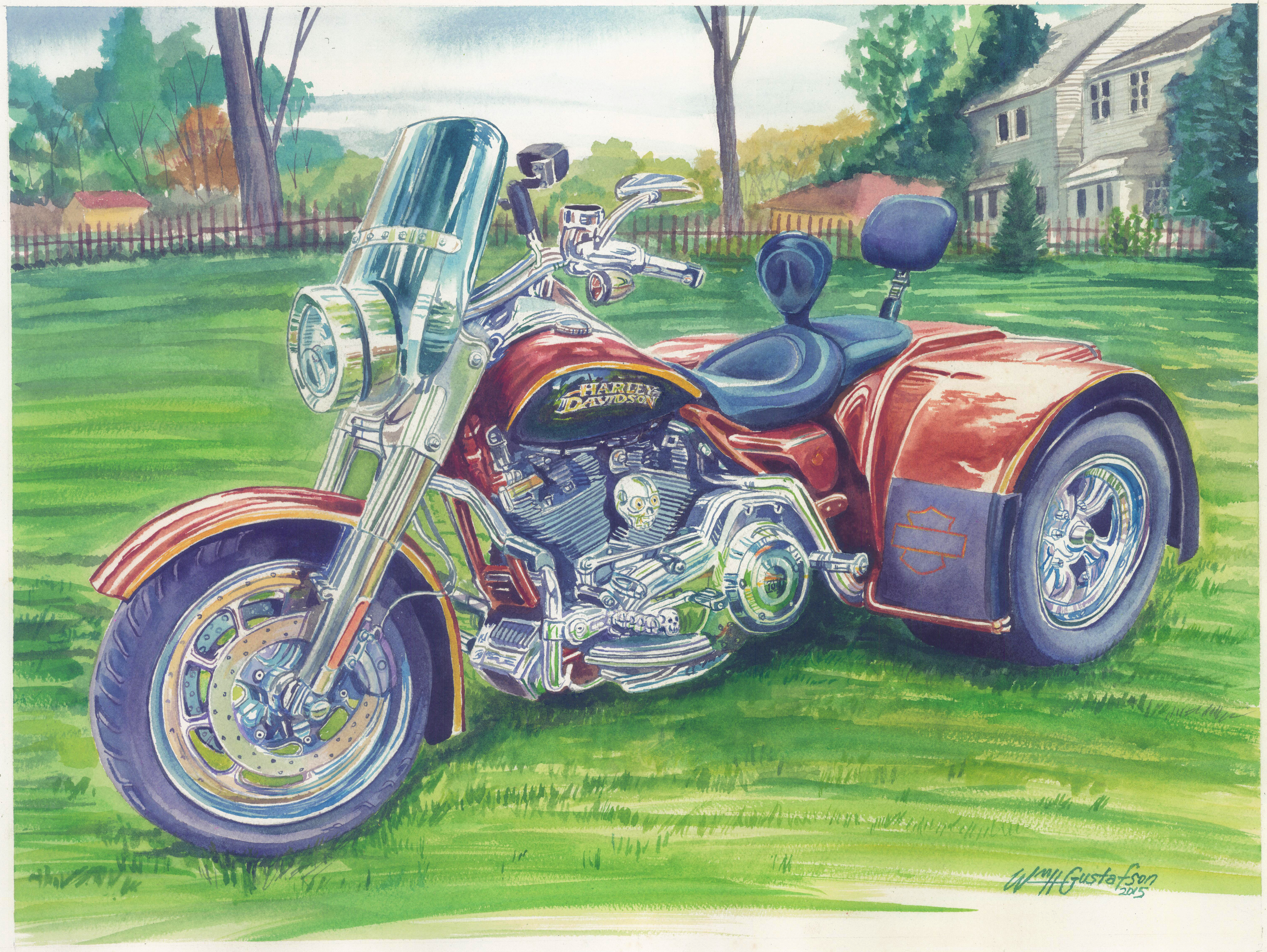 Watercoloring of a Harley-Davidson Tricycle